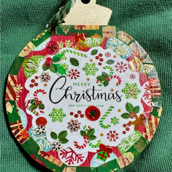 2 New 4x4” Handmade Wooden Rustic Decoupage Christmas Tree Ornaments $26 - Picture 9 of 11